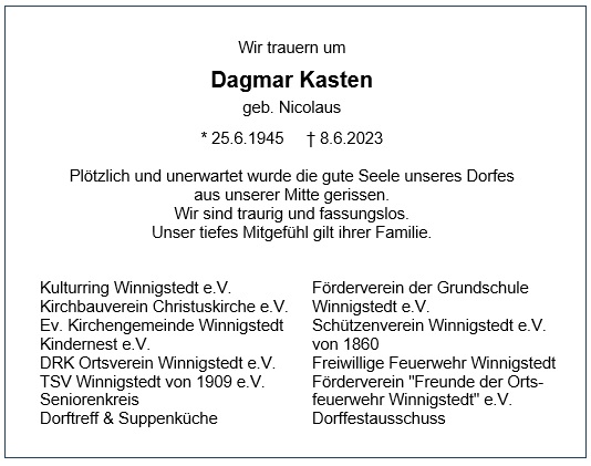 Traueranzeige Dagmar Kasten